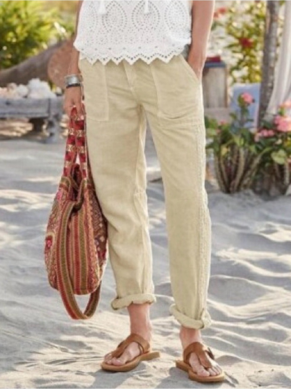 Sundance Organia lace trim linen pants size 6
